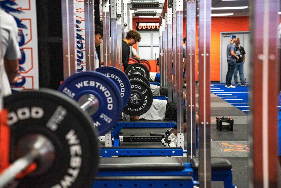 Westwood High School weight room in Mesa, Arizona with Samson racks and platforms