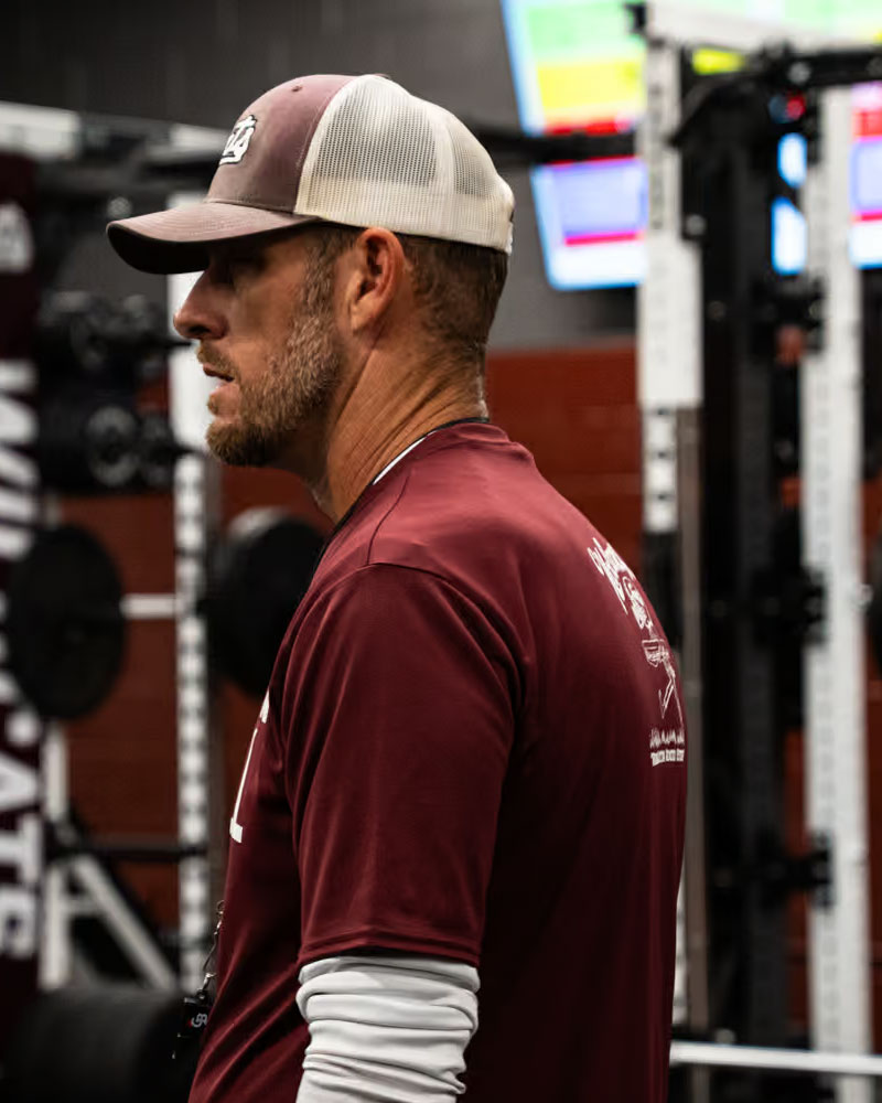 Charlie Reeve in the Calallen High School weight room